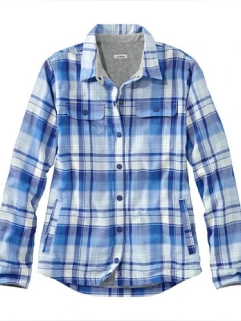 L.L. Bean Blue Plaid Button-Front Shirt Jacket